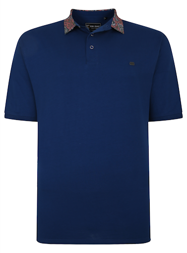 KAM Jersey Polo With Floral Collar Blue